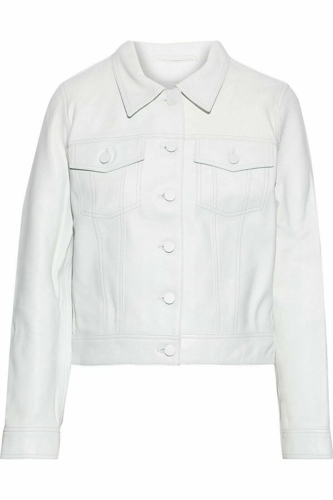 Top Selling New Womens White Leather Shirt Pure Lambskin Causal Slim Fit Shirt T-Shirt | Best-Selling Apparel | Great Gift For Fans