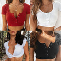 Hot Selling European And American New Short Sleeved Button Vneck Sexy Tshirt T-Shirt | Iconic Graphic Look | Must-Have For Collectors