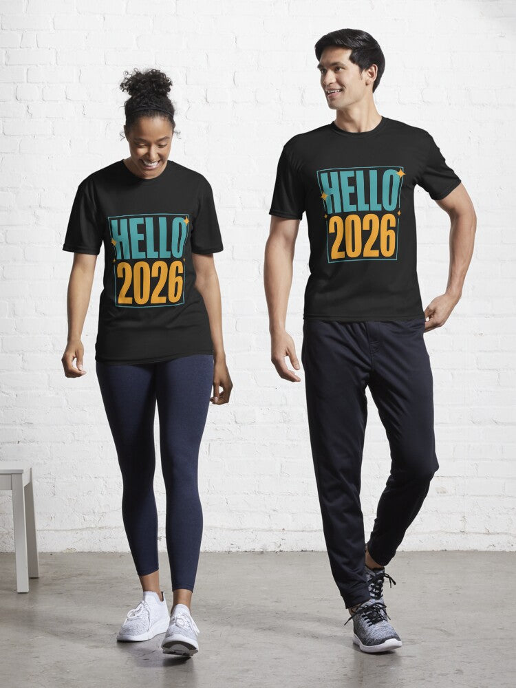 Hello 2026 New Year Active T Shirt T Shirt Streetwear Style Gift Ready