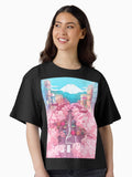 The Japanese Mount Fuji view and the pink spring in the city soft colors Boxy T Shirt Boxy T Shirt Viral TikTok Boxy Fit