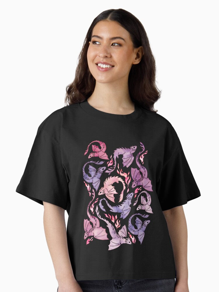 Dragon fire dark pink purple Boxy T Shirt Boxy T Shirt Streetwear Style Daily Wear