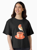 coffee loving robin bird Boxy T Shirt Boxy T Shirt Premium Print Boxy Fit