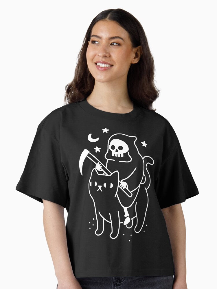 Death Rides A Black Cat Boxy T Shirt Boxy T Shirt Streetwear Style Gift Ready