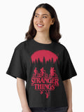Stranger Things Group Shot Bike Ride Upside Down Silhouette Boxy T Shirt Boxy T Shirt Comfort Fit Modern Aesthetic