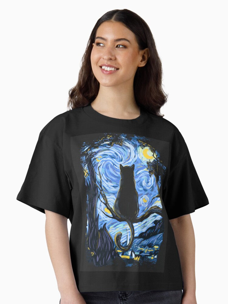 Van Gogh Cat Starry Night Van Gogh Cat Lovers Boxy T Shirt Boxy T Shirt Viral TikTok Modern Aesthetic