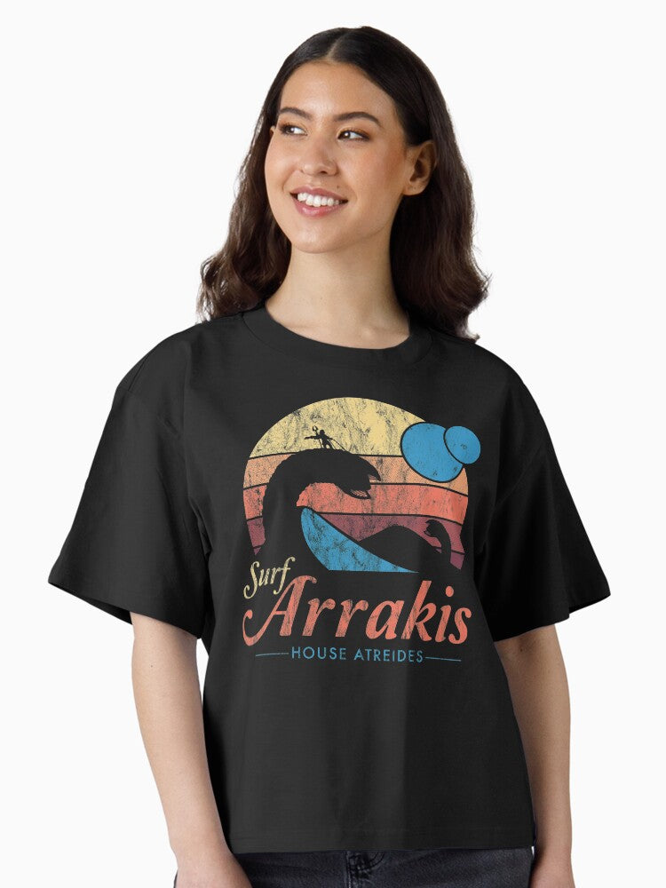 Visit Arrakis Vintage Distressed Surf Dune Sci Fi Boxy T Shirt Boxy T Shirt Viral TikTok Gift Ready