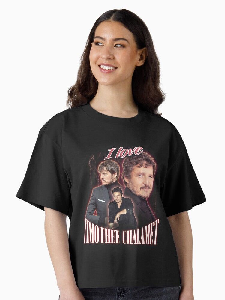 I Love Timothee Chalamet Pedro Pascal Cursed Fan Collage Boxy T Shirt Boxy T Shirt Viral TikTok Boxy Fit