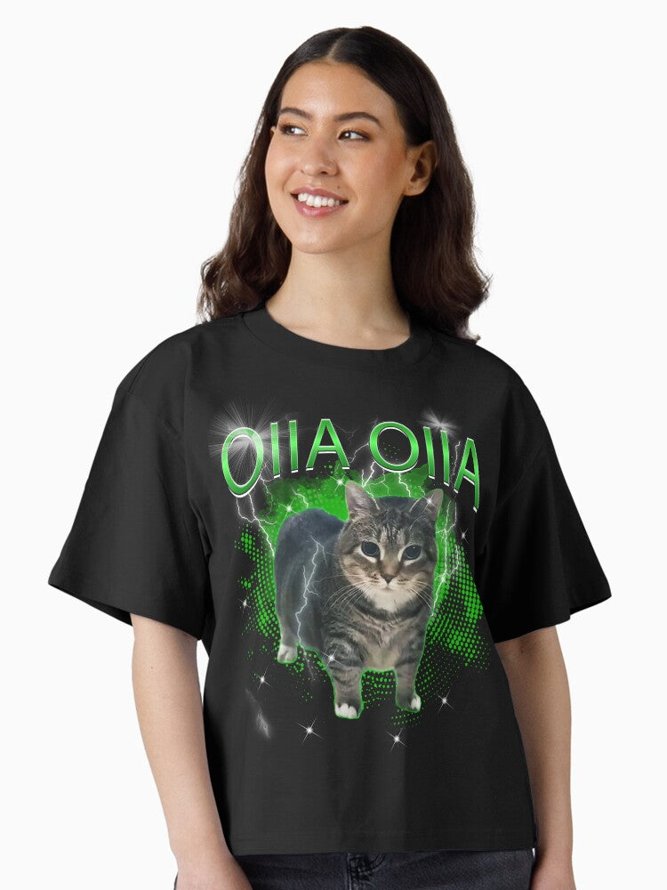 Copy of Spinning Cat OIIA OIIA Electric Funny Meme Cat Meme Inspired Design Boxy T Shirt Boxy T Shirt Comfort Fit