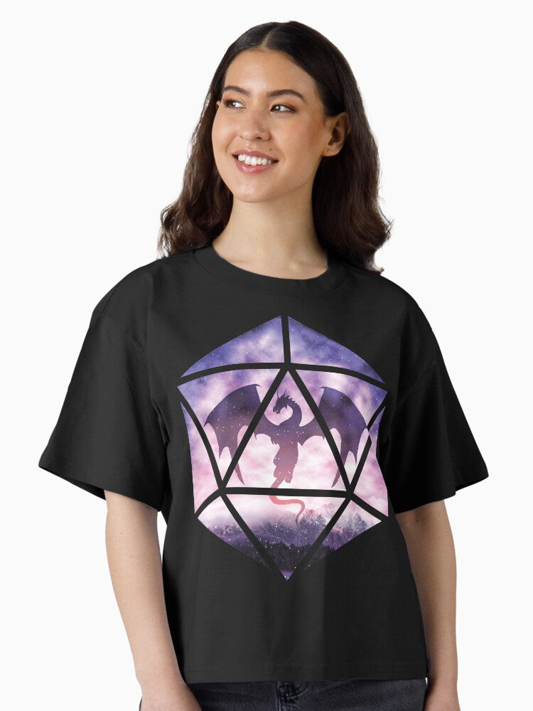 Purple Sky Dragon D20 Boxy T Shirt Boxy T Shirt Comfort Fit Gift Ready