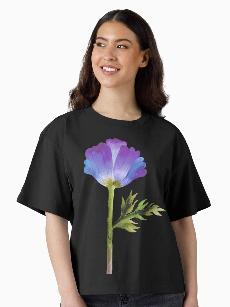 Elegant Watercolor Flower Illustration Perwinkle Boxy T Shirt Boxy T Shirt Comfort Fit Gift Ready