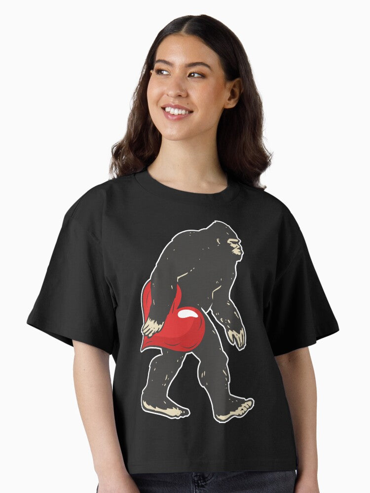 Bigfoot Valentines Day Big Red Heart Cute Love Gift Boxy Shirt T Shirt Clean Design