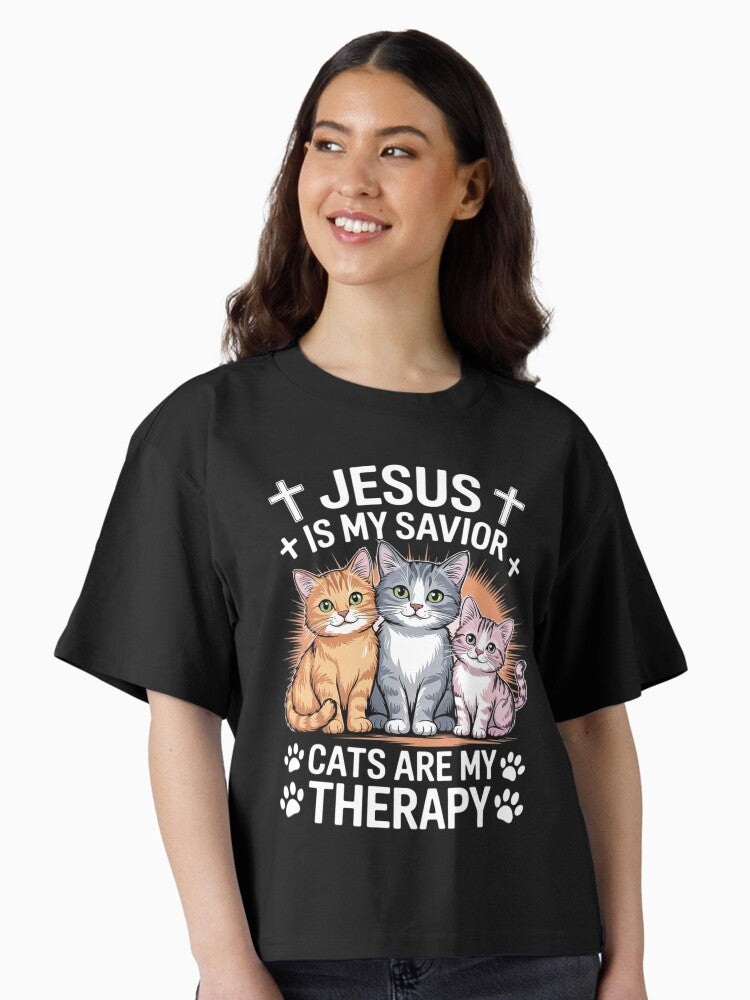 Jesus is my savior Cats are my therapy Boxy Shirt T Shirt Gift Ready