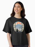 Coffee Cat in Mt Fuji Boxy T Shirt Boxy T Shirt Premium Print Daily Wear