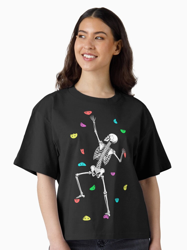 Rock Wall Climber Halloween Skeleton Funny Climbing Climbers Boxy T Shirt Boxy T Shirt Viral TikTok Boxy Fit