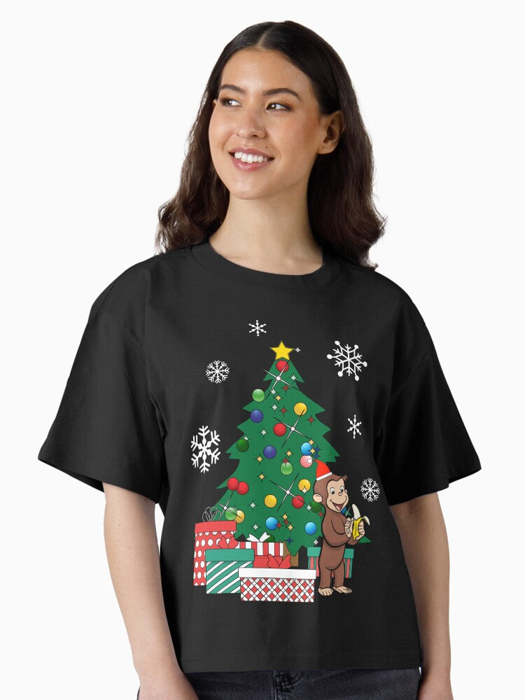 Curious George Around The Tree Boxy T Shirt Boxy T Shirt Premium Print Relaxed Style
