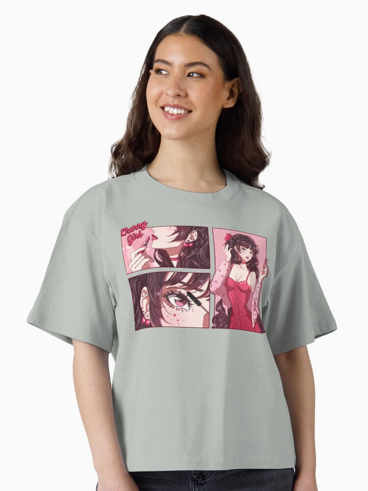 The cherry girl makeup comic Boxy T Shirt Boxy T Shirt High Search Demand Modern Aesthetic