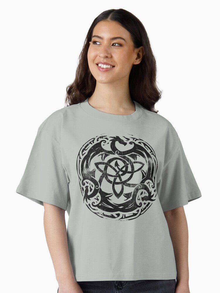 Celtic Irish Dragon Knots Circle Ireland Gaelic Symbols Boxy T Shirt Boxy T Shirt Comfort Fit Modern Aesthetic