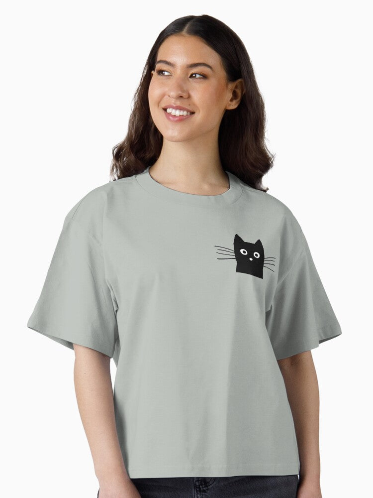 Black Cat Face Boxy T Shirt Boxy T Shirt Comfort Fit Gift Ready