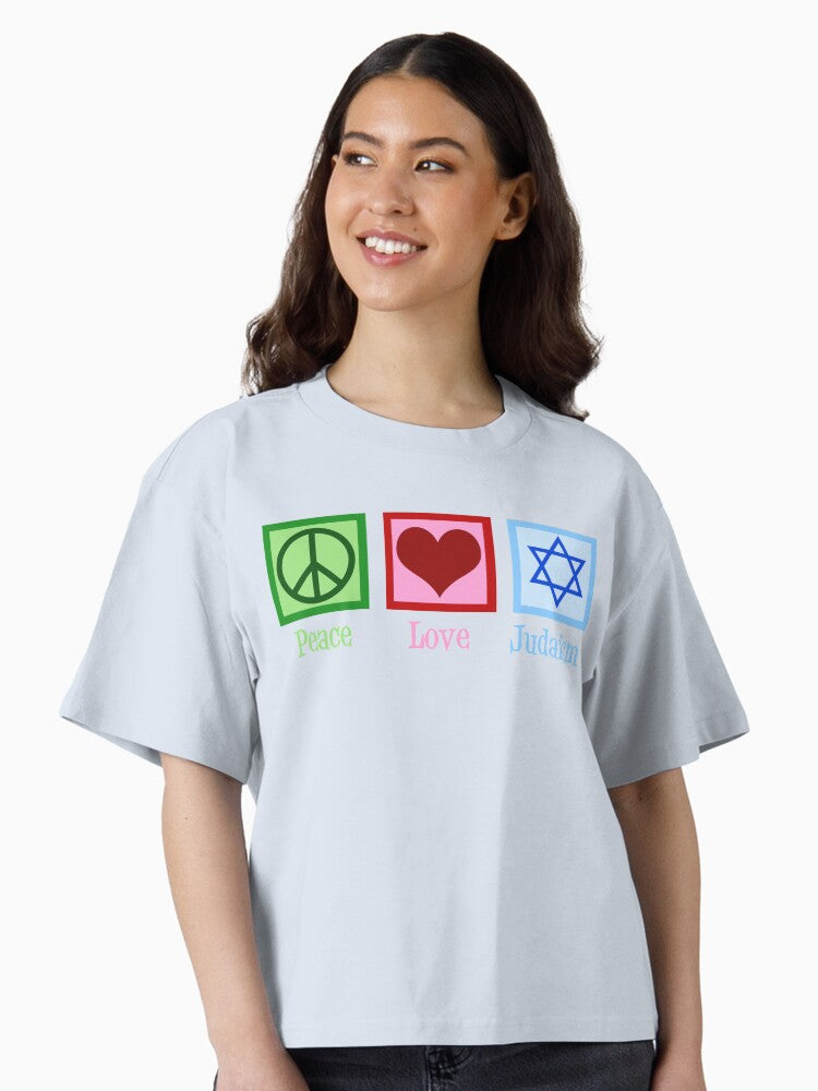 Peace Love Judaism Boxy T Shirt Boxy T Shirt Premium Print Relaxed Style