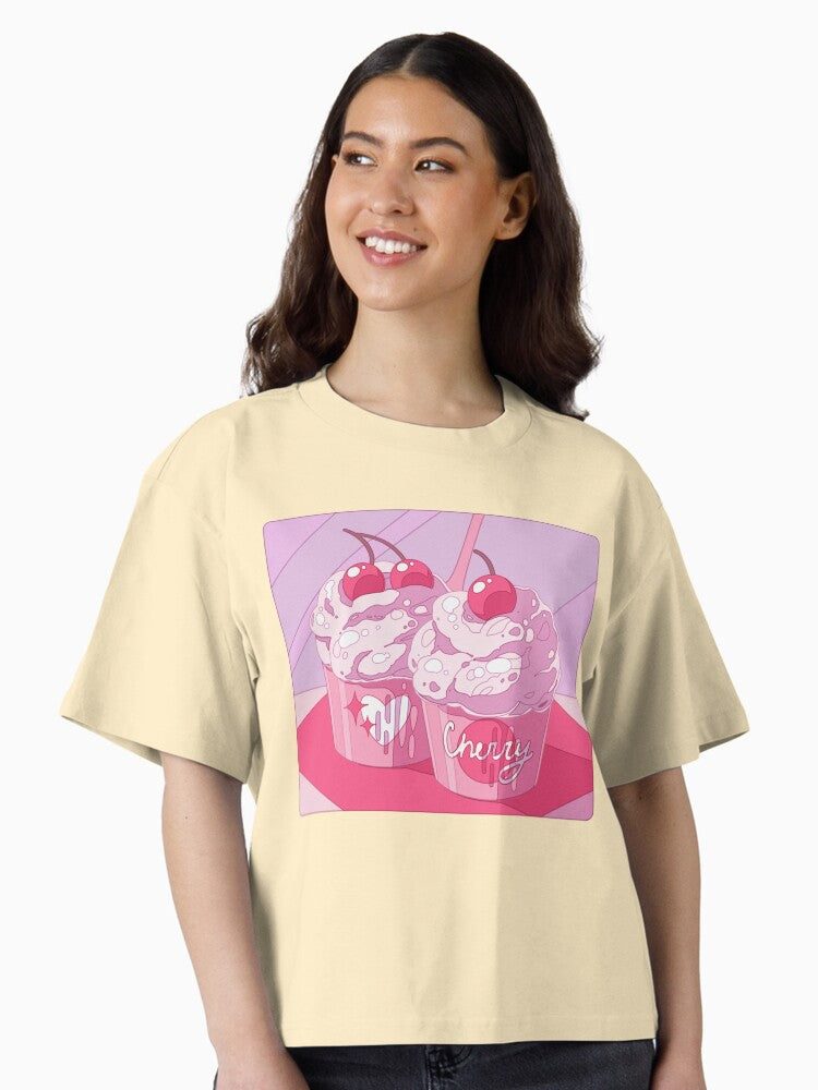 The cute pink cherry cupcakes Boxy T Shirt Boxy T Shirt Trending US Modern Aesthetic