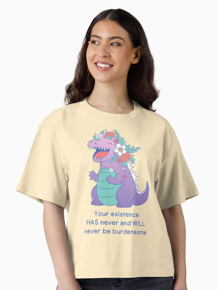 Positive Dino Affirmation Wholesome Flower Crown Dinosaur Boxy T Shirt Boxy T Shirt Comfort Fit Relaxed Style