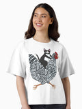 Tuxedo Cat Chicken Ride Boxy T Shirt Boxy T Shirt Streetwear Style Modern Aesthetic