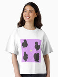 Black Silkie Chicken Pattern Purple Boxy T-Shirt