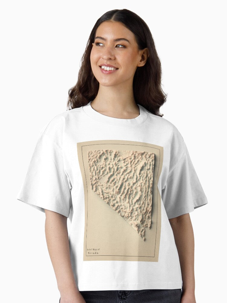 Nevada USA Shaded Relief Map 3D digitally rendered Boxy T Shirt Boxy T Shirt High Search Demand Modern Aesthetic