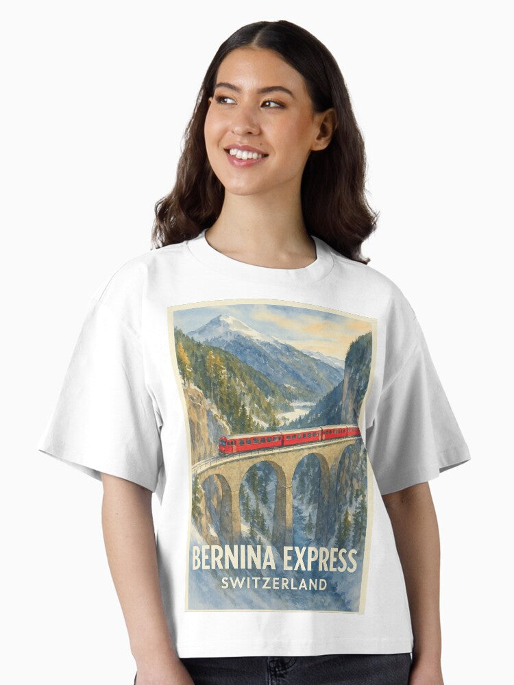 Bernina Express Train Crossing Alpine Bridge Boxy T Shirt Boxy T Shirt Comfort Fit Relaxed Style