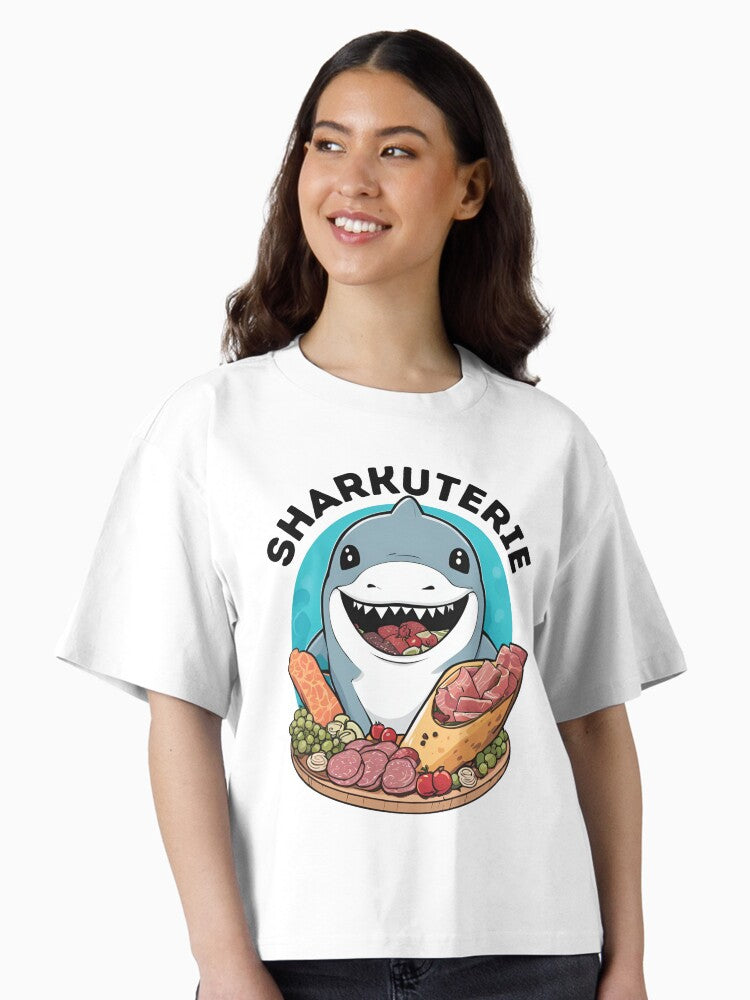 Sharkuterie Funny Shark Food Lovers Boxy T Shirt Boxy T Shirt Viral TikTok Daily Wear