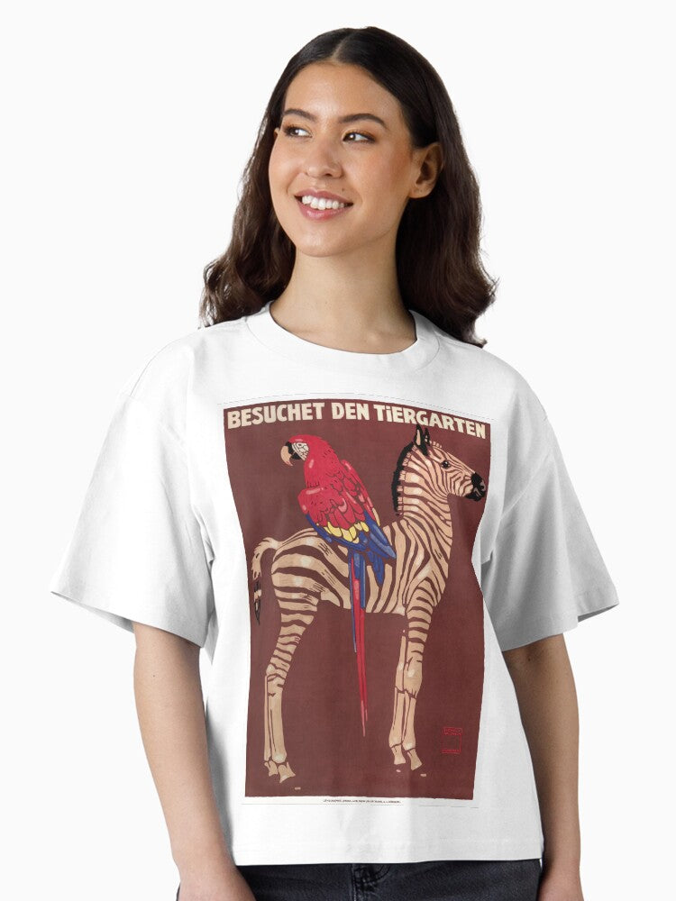 1912 Ludwig Hohlwein Visit The Zoo Zebra Macaw Poster Boxy T Shirt Boxy T Shirt Trending US Gift Ready
