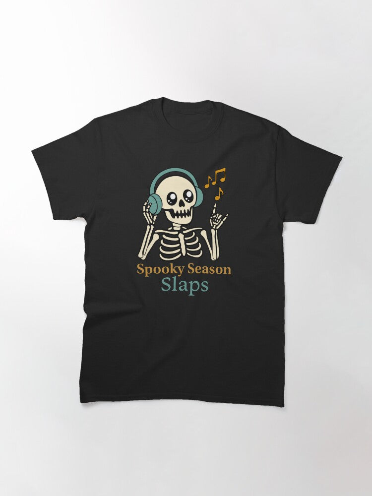 Spooky Season Slaps Skeleton Headphones Halloween Design Classic T Shirt