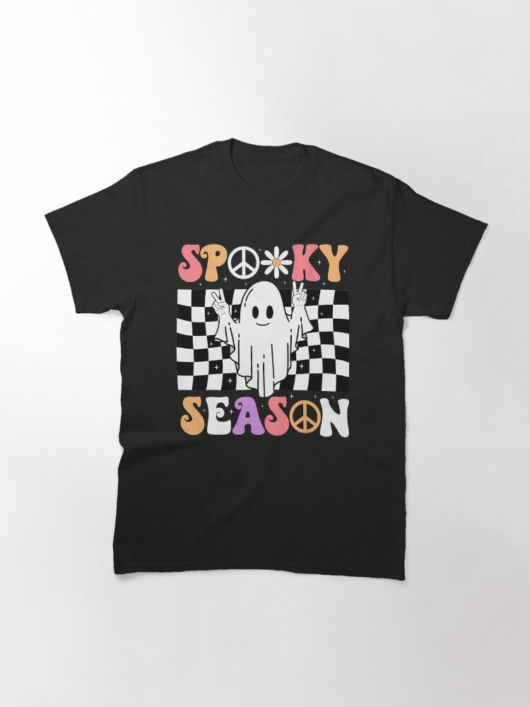 Retro Hippie Halloween Cute Ghost Spooky Season Funny Classic T Shirt