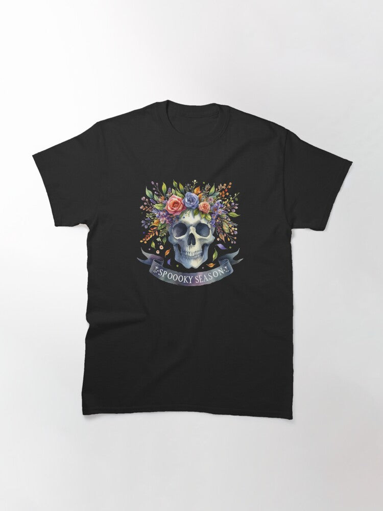 Spooky Season Floral Ghost Skull Spooky Halloween October Classic T Shirt