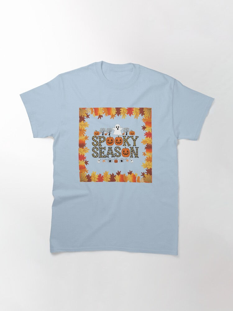 Spooky Season Ghostly Halloween Pumpkins And Autumn Leaves Design Classic T Shirt