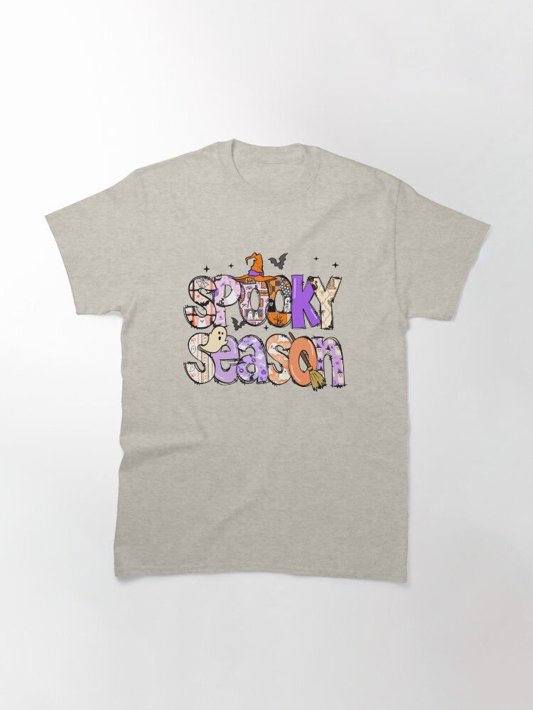 Spooky Season Halloween Ghost Witch Hat Lettering Design Classic T Shirt
