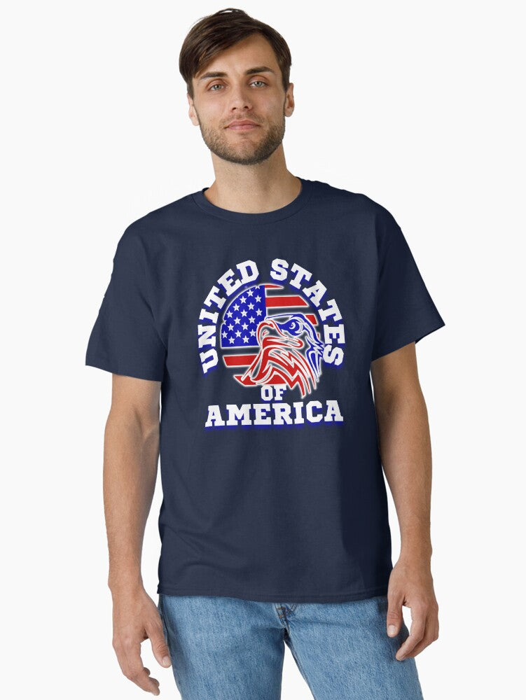 UNITED STATES OF AMERICA with an American Flag and Patriotic Eagle Classic Shirt T Shirt Clean Design