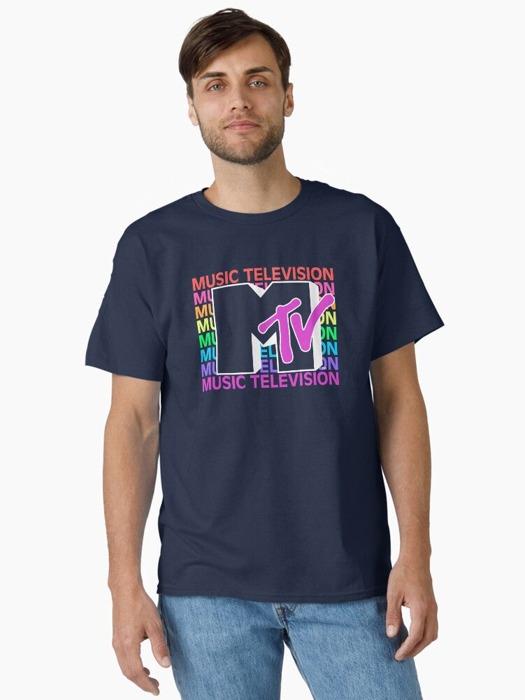MTV Music Television Rainbow Neon Logo Stack Classic T Shirt T Shirt Streetwear Style Daily Wear