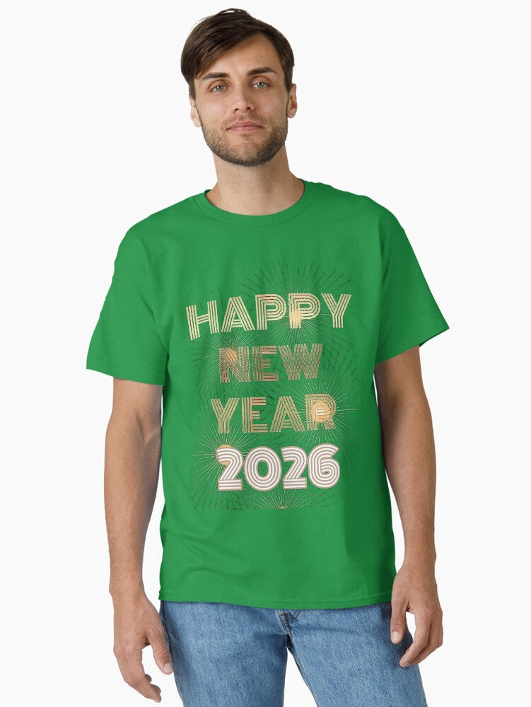 Elegant Gold Art Deco Happy New Year 2026 Starburst Design Classic T Shirt T Shirt Comfort Fit Best Seller Look