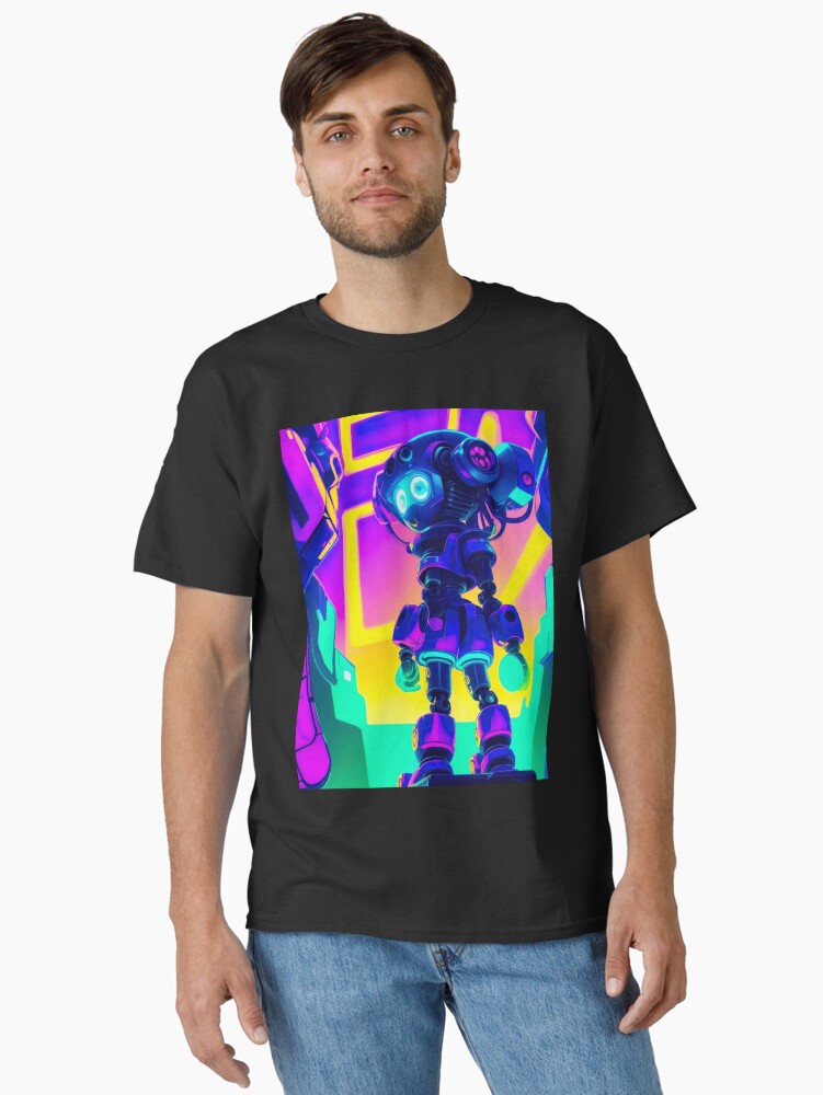 Robot Art Retro Futurism Neon Prints Classic T-Shirt | Premium Unisex T-Shirt, Trending Graphic Tee