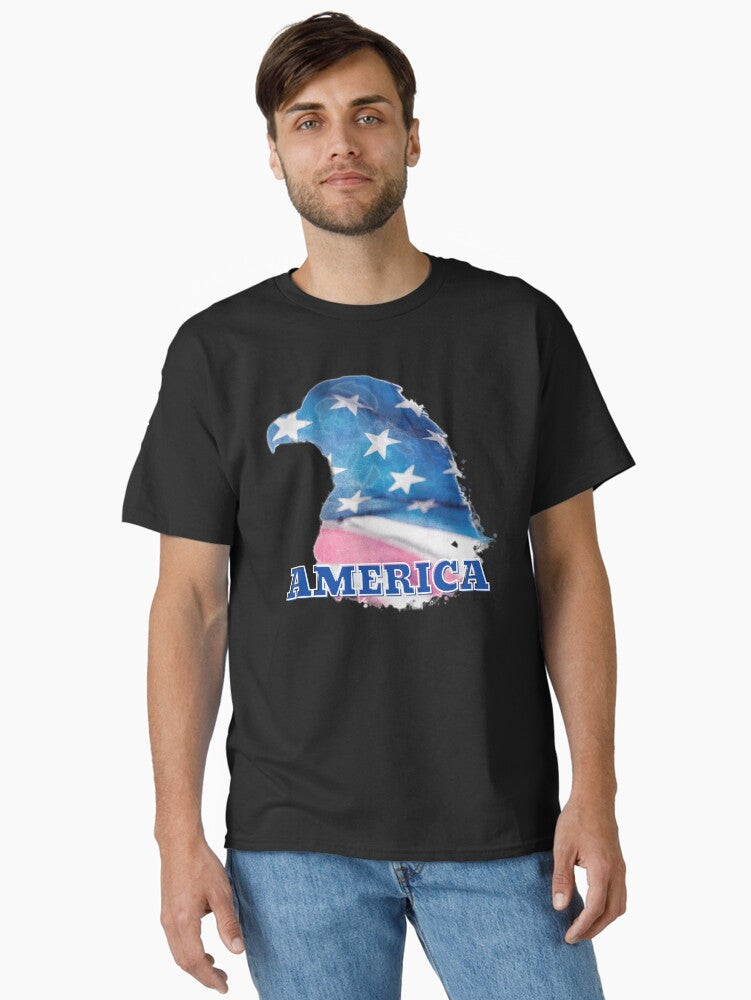 AMERICA with Eagle colored in Stars and Stripes Classic Shirt T Shirt Everyday Wear
