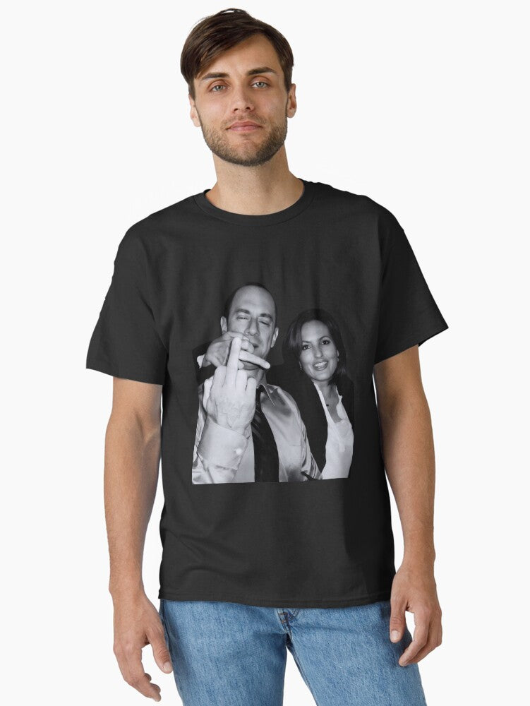 Elliot Stabler And Olivia Benson Actors and musicians giving the middle finger meme Classic T-Shirt | Premium Unisex T-Shirt, Trending Graphic Tee