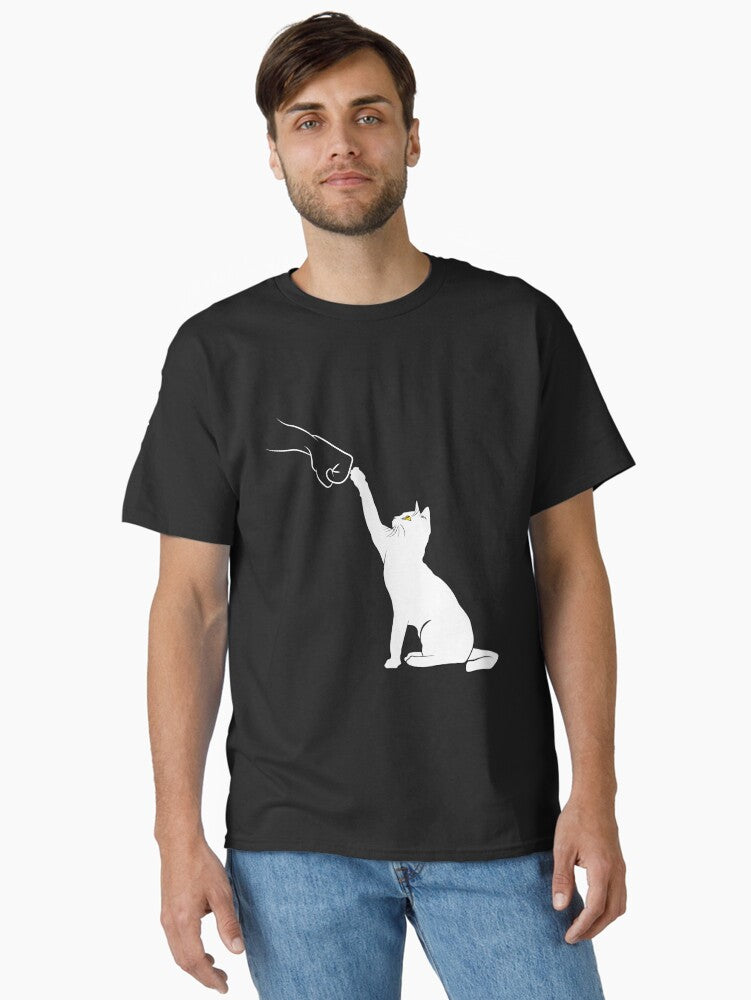 Cute Cat Fist Bump Minimalistic Lineart Cartoon Cat Lover Classic T Shirt T Shirt Premium Quality Daily Comfort