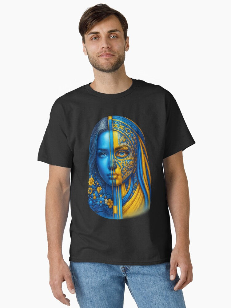 Dual Spirit Of Ukraine Blue & Yellow Warrior Art Classic T-shirt | Premium Basketball Jersey | Fan Edition Apparel