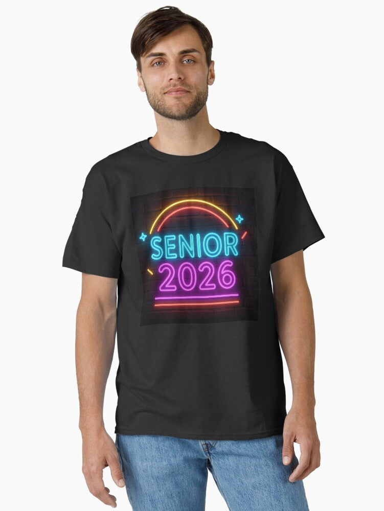Senior 2026 Neon Rainbow Glow Typography Classic T Shirt T Shirt Premium Print New Year Trend