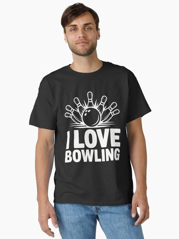 I Love Bowling Strikes Pins Fun Classic Shirt T Shirt Premium Quality