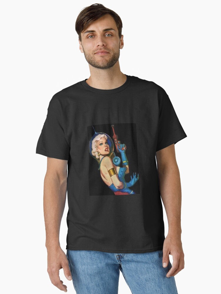 retro space girl Classic T-Shirt | Premium Unisex T-Shirt, Trending Graphic Tee