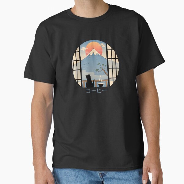 Coffee Cat in Mt. Fuji Classic T-Shirt for Sale by vincenttrinidad