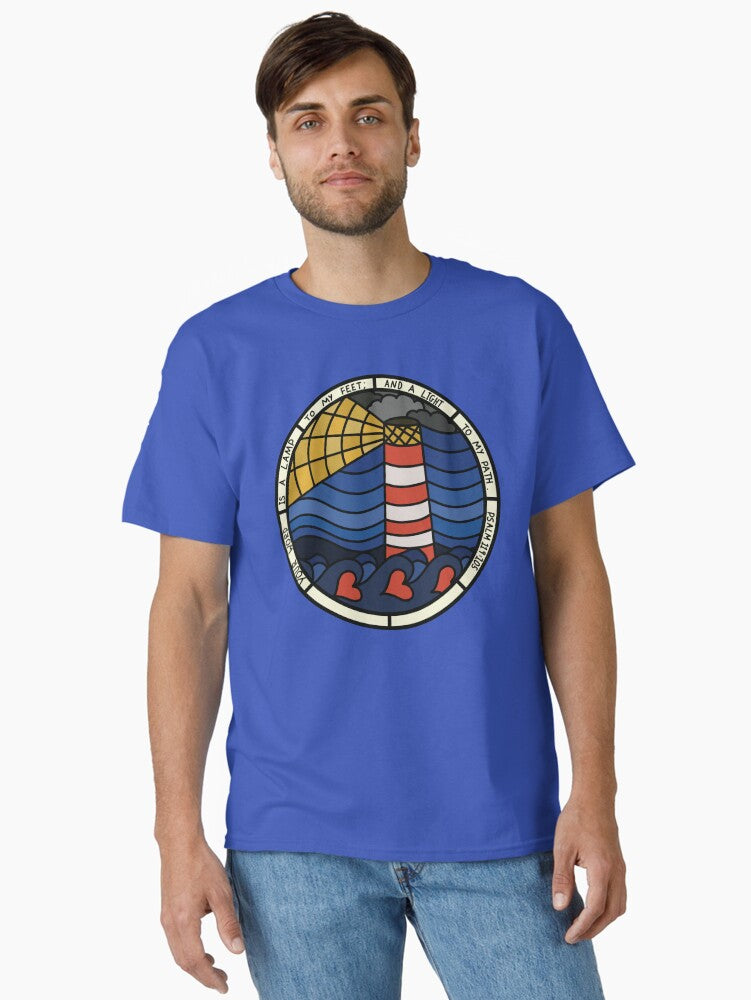 A lamp to my feet stained glass lighthouse bible verse Classic Shirt T Shirt Premium Print