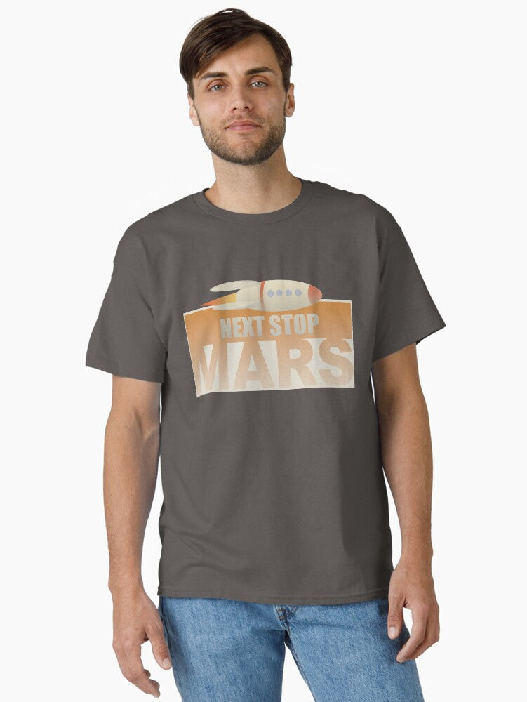 Next stop Mars - retro rocket Classic T-Shirt | Premium Unisex T-Shirt, Trending Graphic Tee